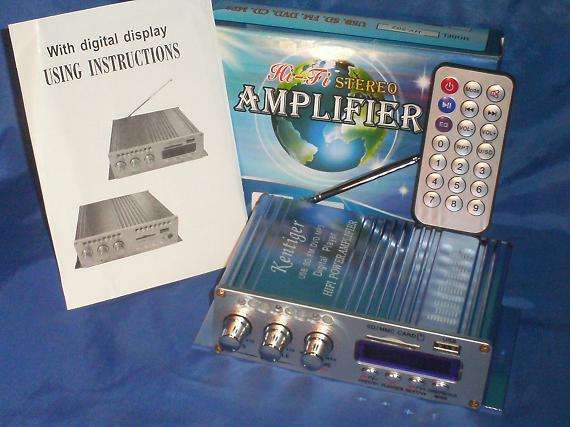 Amplificador para auto/moto entradas usb y tarjeta sd/mmc/ms radio fm con más de 40 memorias con control remoto